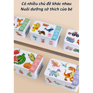 【BabyJoy】Puzzle ghép hình 58 mảnh, đa dạng chủ đề,hộp sắt đựng tiện lợi,Phát triển khả năng nhận thức của trẻ em