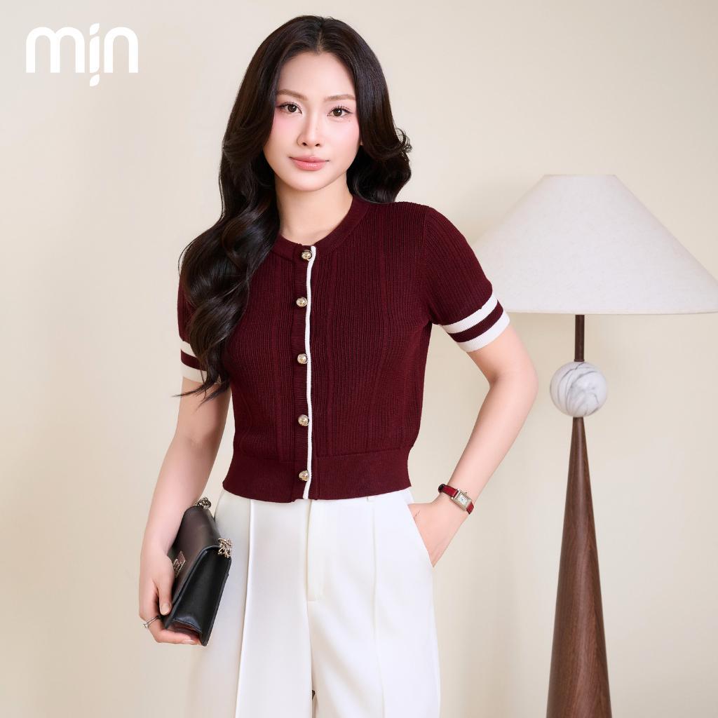 Áo Cardigan Dệt Kim Phối Line, Tay Ngắn, Bo Eo, Chất liệu Cao cấp, thời trang nữ MỊN PL17