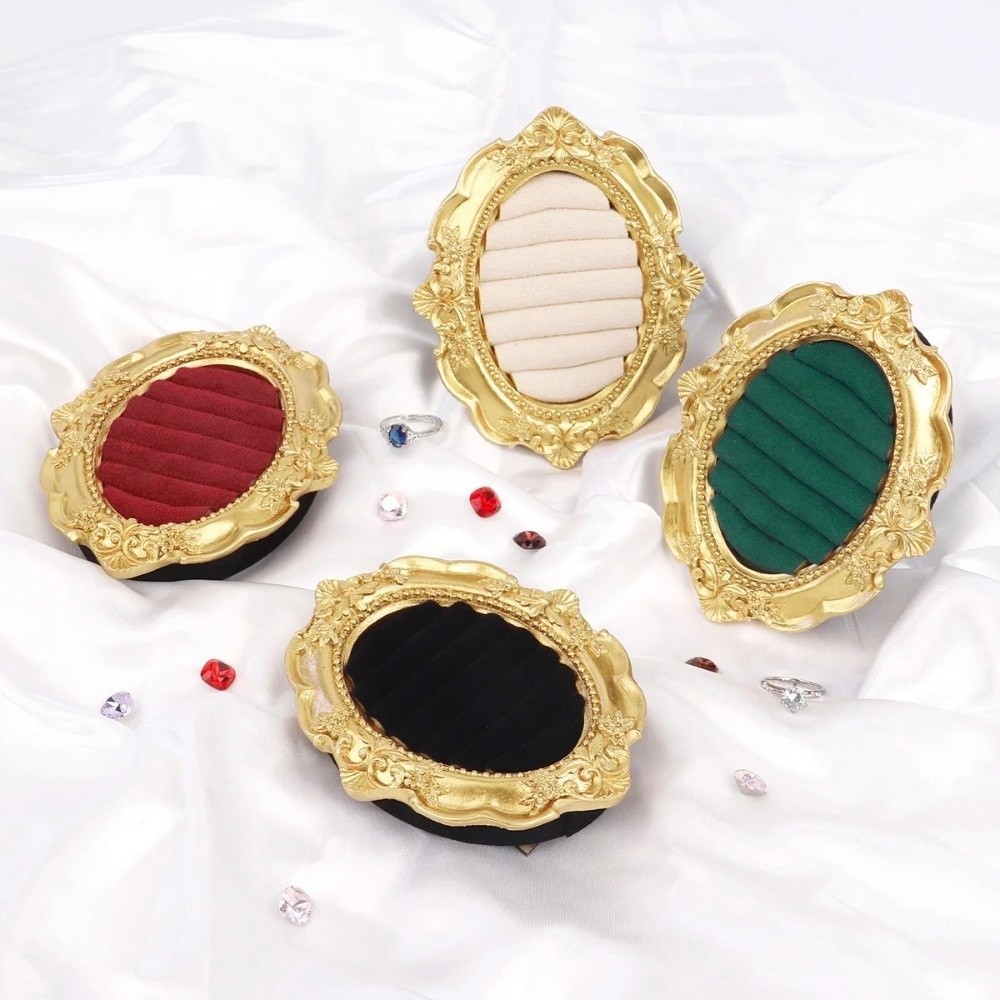 Giá trưng bày trang sức YUUKII, Khung ảnh hình bầu dục bằng nhựa, Nhẫn và trang sức phong cách Retro Châu Âu Khay lưu trữ bàn trang điểm Đồ trang trí trưng bày