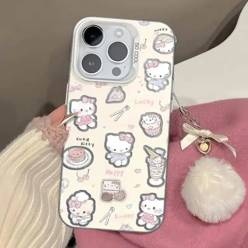 Ốp lưng họa tiết Kitty tráng miệng da PU thiết kế độc đáo chống trầy tốt Bảo Vệ Camera Cấp iPhone 17/16/15/14/13/12/11Ma