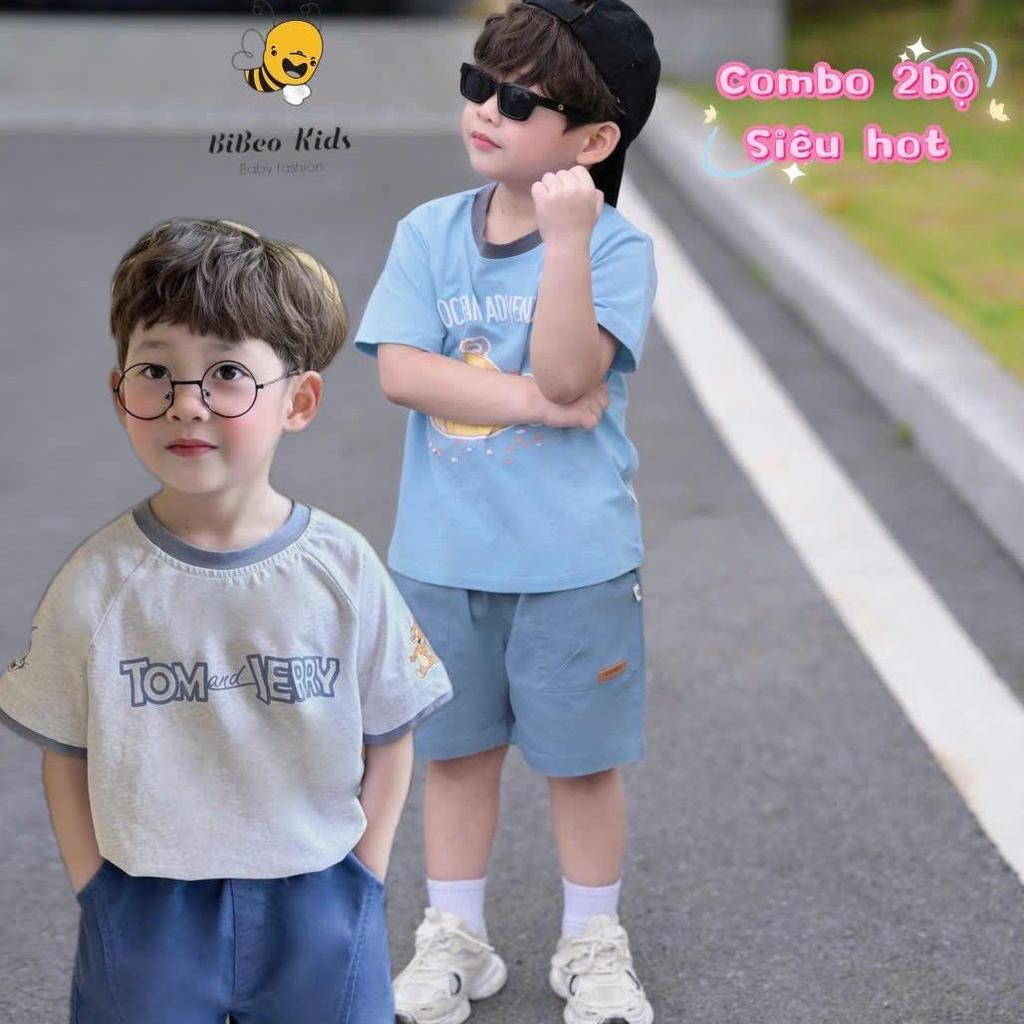 [BiBeo Kids] [COMBO 2 Bộ quần áo]  cộc tay  TOM JERY & TÀU NGẦM IN NỔI, quần Bò áo  COTTON 4 chiều