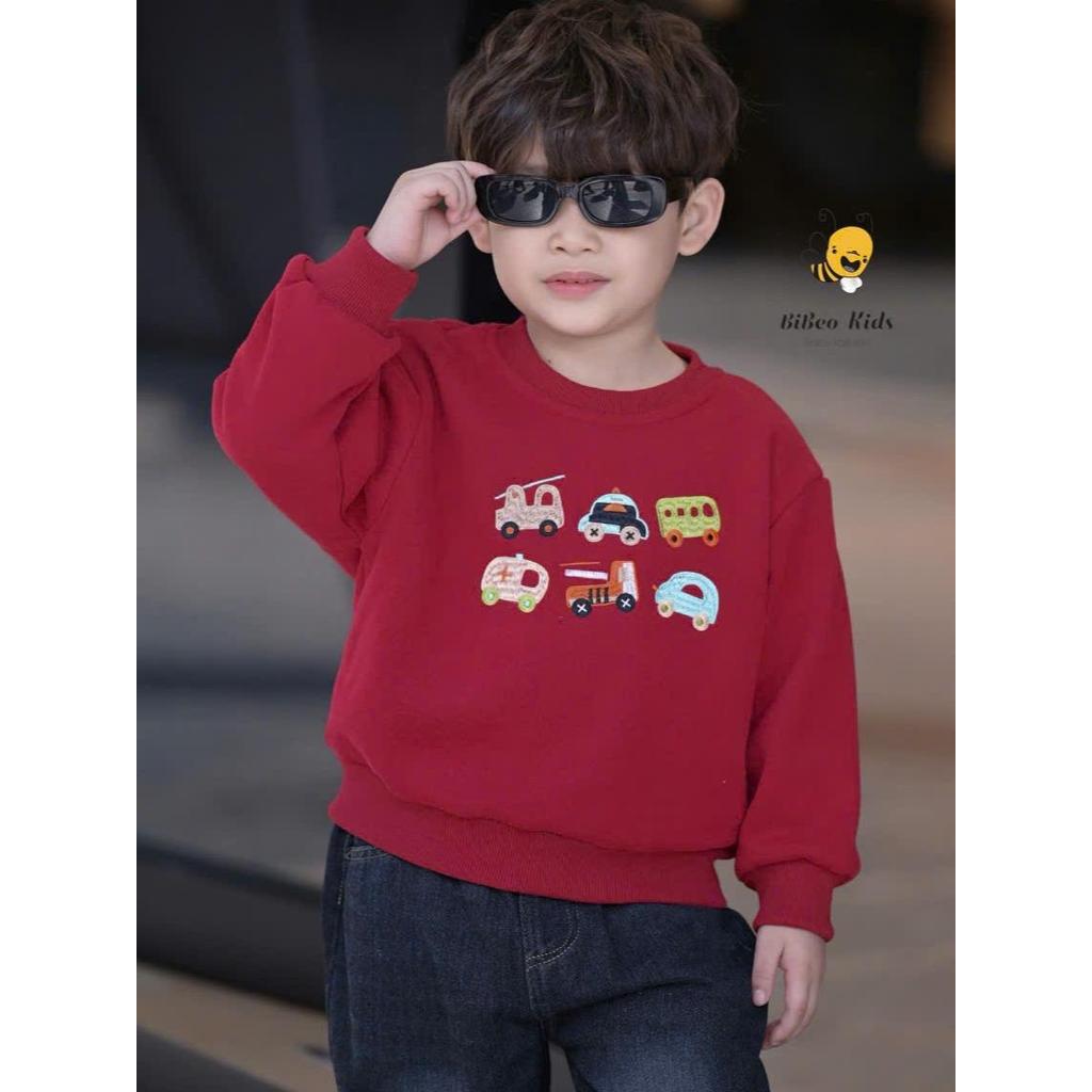 [BiBeo Kids] ÁO NỈ LÓT LÔNG NHUNG THÊU HÌNH Ô TÔ  cho bé trai, bé gái. Áo nỉ lót lông nhung