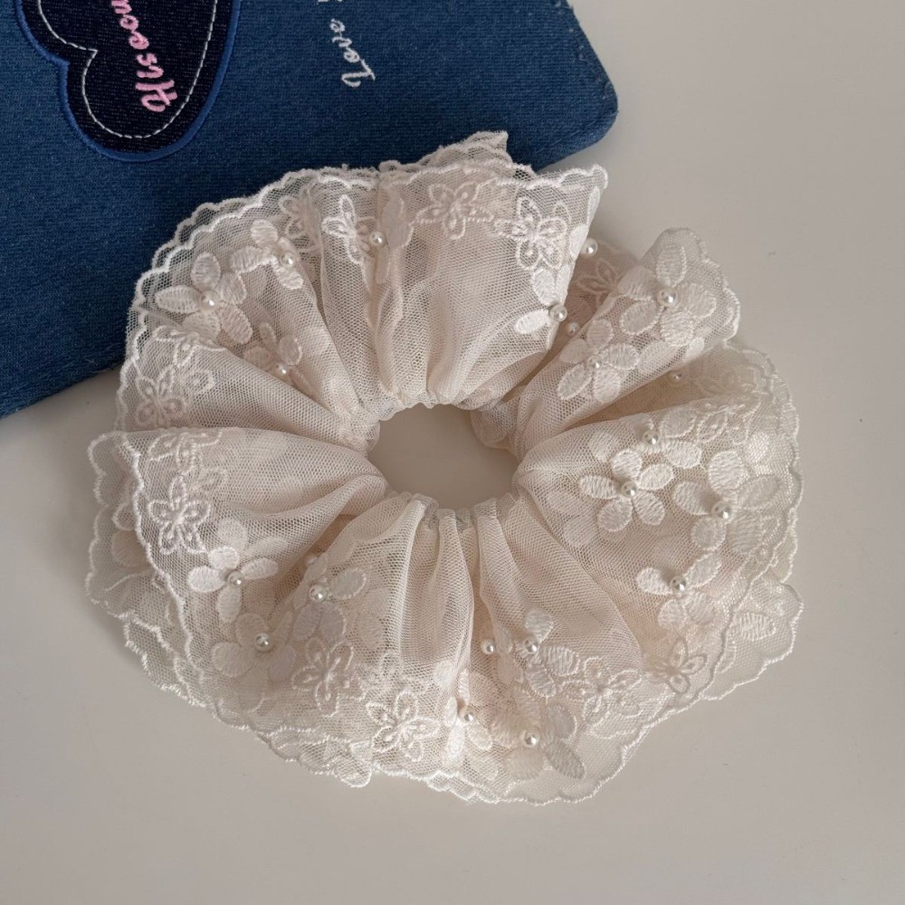 Hululu / Phong Cách Mới Kết Cấu Cao Cấp Ren Ngọc Trai Tính Khí Scrunchy Ngọt Mori Phong Cách Băng Đô Cao Su Phụ Kiện Tóc