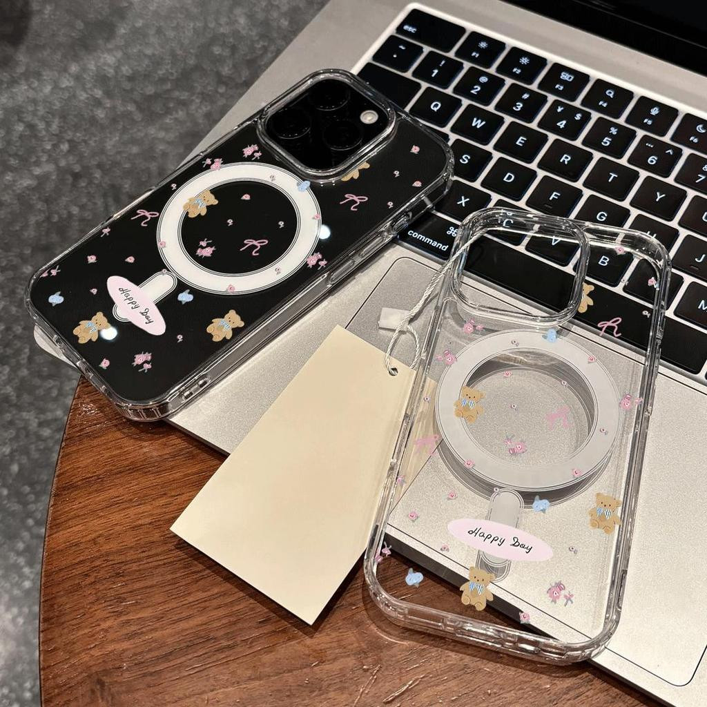 Mẫu gấu nhỏ hoa dệt phù hợp với vỏ điện thoại iPhone 17 Pro, 16 Pro, 14 Plus/12 Pro