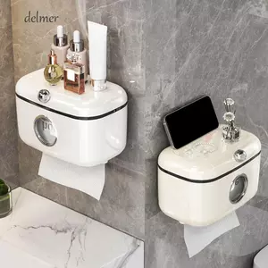 Hộp đựng khăn giấy vệ sinh DELMER, Hộp khăn giấy màu kem treo tường, Hộp đựng khăn ăn dung tích lớn bằng nhựa chống thấm nước nhẹ sang trọng cho gia đình