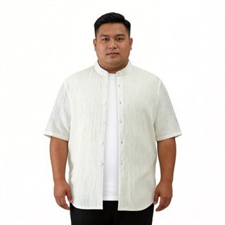 Plus Size 110-180KG Nam Thoáng Khí Vải Lanh Cotton Đứng Cổ Áo Sơ Mi Tay Ngắn Oversize
