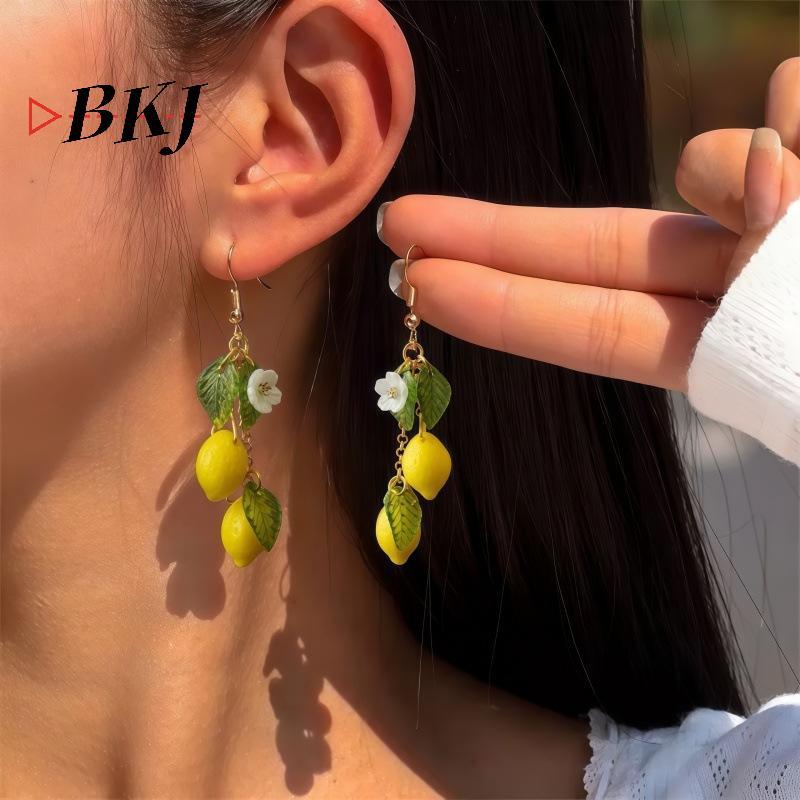 [KJ] Bông tai lủng lẳng tua rua dài cá tính bằng chanh Trang sức trái cây Bohemian dành cho nữ [Mới]
