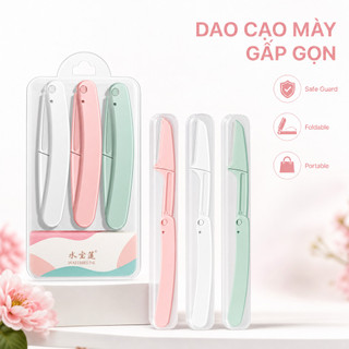 Dao cạo tỉa lông mày có thể gấp dành cho phụ nữ - Định hình lông mày di động có tấm bảo vệ an toàn, Đóng gói riêng biệt Màu hồng trắng xanh