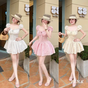 ĐẦM XÔ THÊU HOA NHÍ NHÚN CỘT NƠ XOÈ BYJOLIE p394
