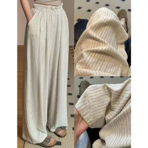 Quần Pyjama dáng rộng Nhật Bản dành cho nữ Mùa hè 2026 Phong cách mới Thời trang mềm mại Thoải mái Quần dài sọc mỏng sọc rộng