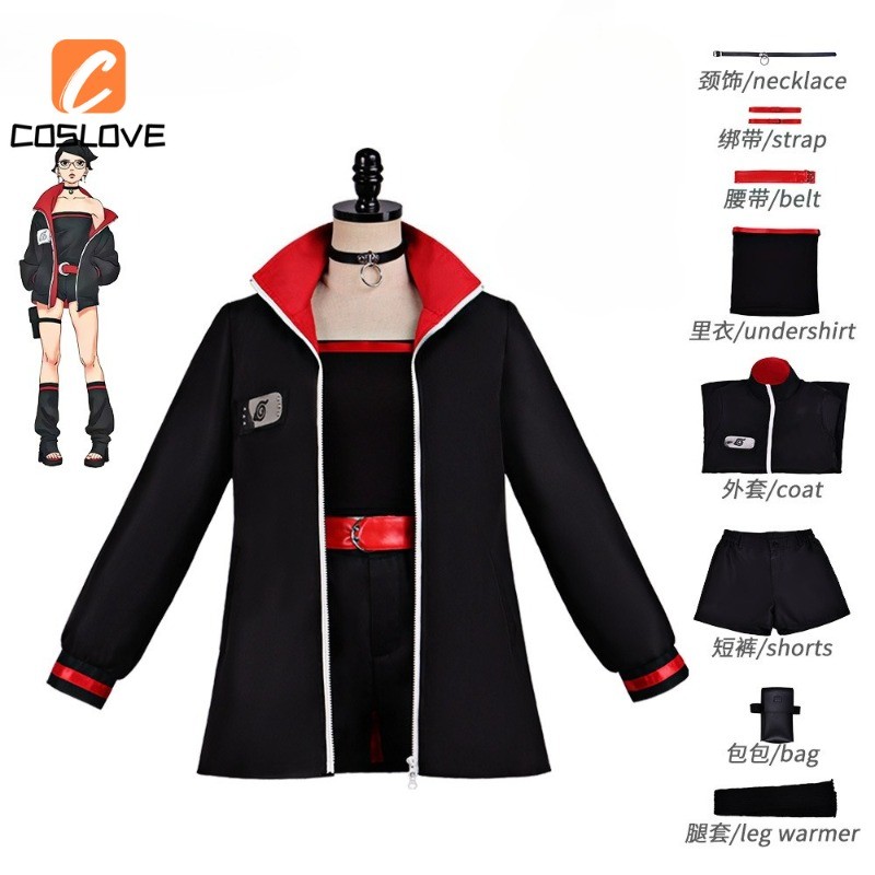 Anime NARUTO BORUTO Sasuke Sarada Cosplay Quần Áo Trọn Bộ Trang Phục Trang Phục Cho Người Phụ Nữ Màu Đen Battlesuit Đồng Phục