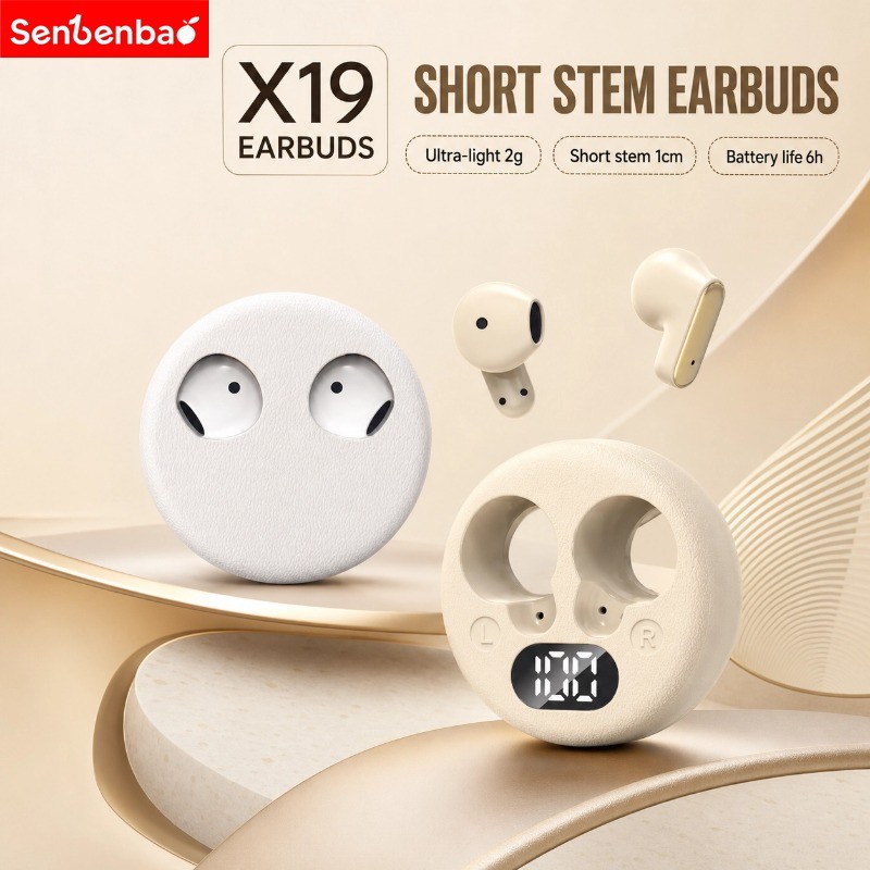 Senbenbao Mới Nhất X19 Tai Nghe Thân Ngắn Âm Thanh HiFi ENC Khử Tiếng Ồn Màn Hình Nguồn LED IPX5 Mạ Điện Chống Bắn