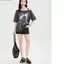 Thời Trang Off-the-Shoulder Nữ Tay Ngắn 2026 Nơ In Hình Cổ t-Sleeve Đính Rời Top Quần Áo Nữ Giao Hàng Ngày 24 tháng 5.19