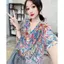 Ga Châu Âu Mùa Hè Phong Cách Mới Thời Trang Retro Hoa Tay Ngắn Rời Áo Sơ Mi Phong Cách Phương Tây Kim Cương Nóng Giảm Tuổi Top Nữ