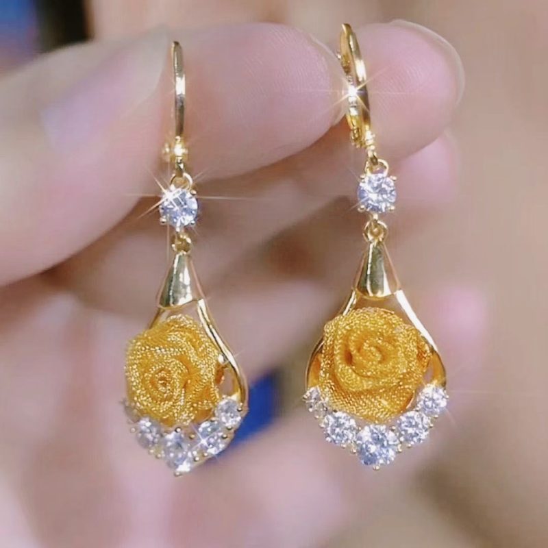 Đôi bông tai hoa hồng nữ sang trọng, thiết kế độc đáo và cao cấp phù hợp mọi dịp