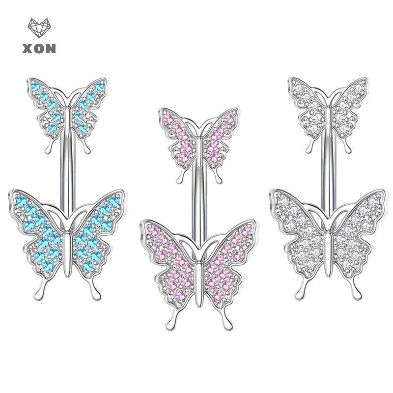 [XON] Nhẫn đính đá hai đầu bằng thép không gỉ Zircon xỏ khuyên bụng giả Trang sức cơ thể cho đồ trang trí nữ [Mina]