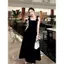 CS028 - VÁY THIẾT KẾ SANG TRONG HAI MÀU ĐEN TRẮNG VAI THUÊ HOA BẢN TO