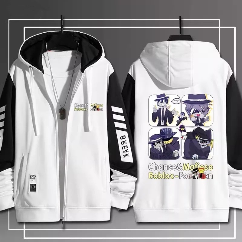BS1 Roblox Forsaken hoạt hình anime dây kéo Áo khoác áo khoác Unisex Top SB1