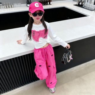 Set đồ Bé GáI HàN QuốC MớI: ÁO+QuầN DàI, Nơ CáCh đIệU, VảI ThoáNg Khí Set đồ Cho Bé GáI