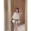 Đầm cổ yếm hoạ tiết phối chân xoè bồng thắt nơ cực xinh BYJOLIE