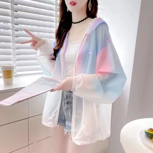 Áo khoác mỏng cỡ lớn dành cho nữ, dáng rộng và sành điệu với màu gradient, quần áo chống nắng