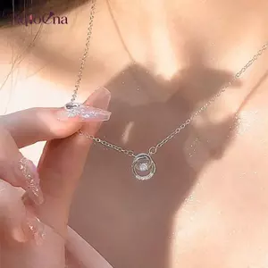AqToCna Màu Bạc Vòng Tròn Tinh Tế Zircon Mặt Dây Chuyền Nelace Đơn Giản Phù Hợp Với Ánh Sáng Sang Trọng Xương Đòn Dây Chuyền Dành Cho Nữ Trang Sức Thời Trang AqToCna