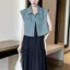 Áo sơ mi Denim thời trang ngắn dáng rộng mùa hè phù hợp với mọi phong cách Hồng Kông