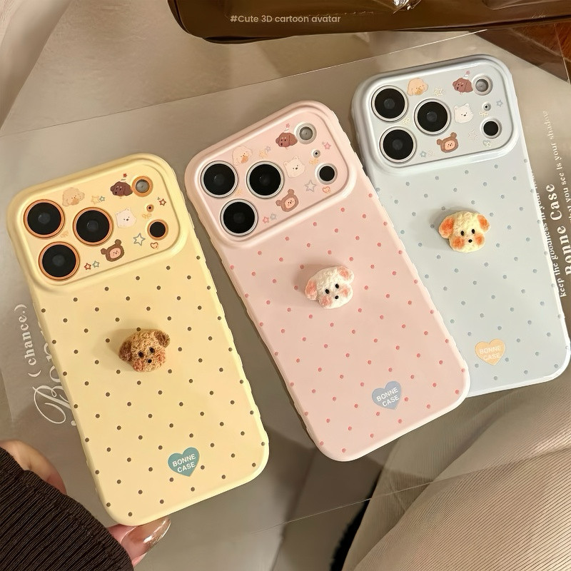 Sữa Fufu Wave Dot Puppy cho iPhone16promax trường hợp 15 cộng với gió 14Pro
