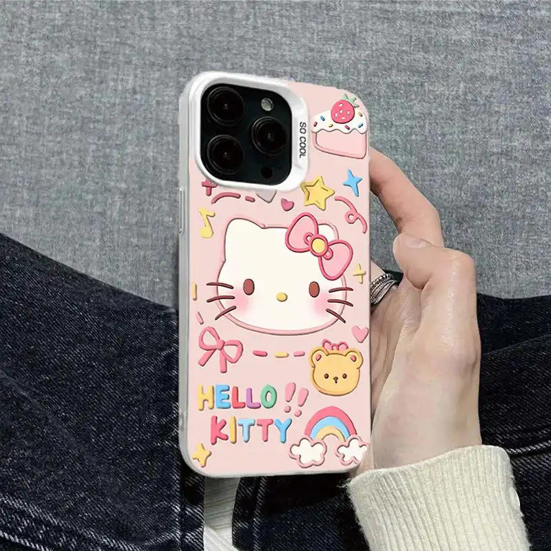 Ốp lưng họa tiết Kitty 3D da PU, thiết kế độc đáo chống trầy tốt Bảo Vệ Camera Cấp iPhone 17/16/15/14/13/12/11/X/XS Max