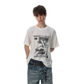 DICHUANGZHE Nam Nữ Retro Phố Cao Cấp Vui Nhộn Chân Dung In Hình Áo Thun Dệt Kim