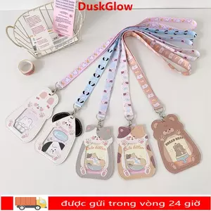 Bảo vệ ảnh DUSKGLOW, Giá đỡ Photocard dễ thương Kawaii, có dây buộc PU Phim hoạt hình ID