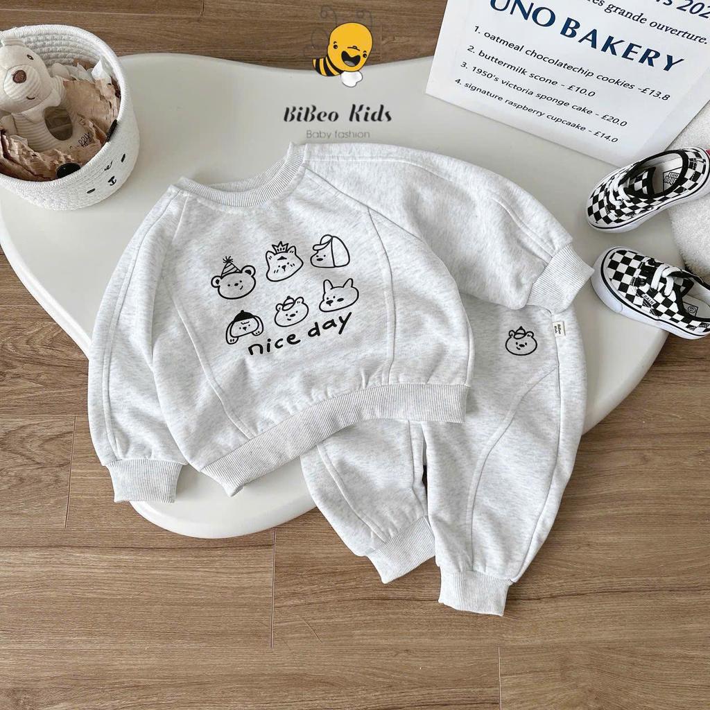 [BiBeo Kids] Bộ Quần Áo THU ĐÔNG BỘ NỈ NICE DAY cho bé trai ,Bộ quần áo dài tay cho bé