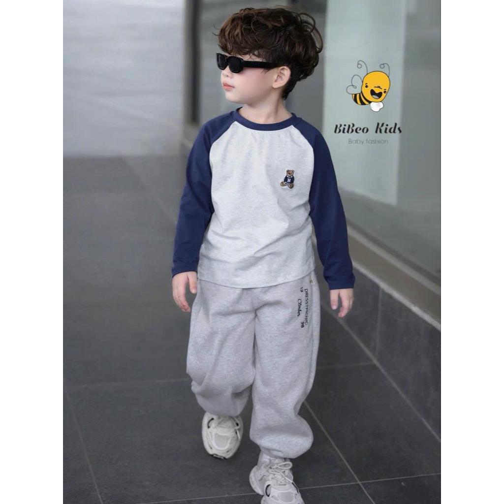 [BiBeo Kids] Bộ Quần Áo thu đông PHỐI TAY XANH THAN QUẦN XÁM cho bé trai