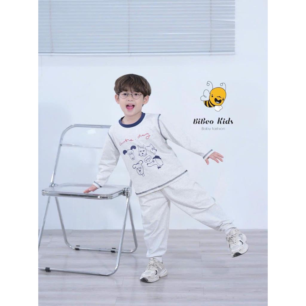 [BiBeo Kids] Bộ quần áo thu đông dài tay IN HÌNH CÚN XÁM XANH THAN  cho bé trai , Bộ quần áo chất COTTON mềm