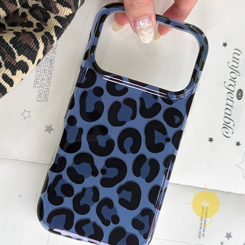 Phone Case For iPhone 17 Pro Max 16 15 TPU Leopard Print Blue Leopard Leopard Print Aesthetic Korean Cute
