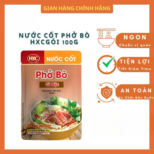 Gói Cốt Phở Bò Cô Đặc HXC 100g tươi ngon, chuẩn vị, an toàn, không cần nêm nếm.