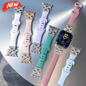 Dây đeo silicon kim loại tương thích cho Apple Watch Series11 / 10 46mm 42mm Ultra3 / 2 / 1 49mm 44 40 45 41 42 46mm 8 7 SE 4 5 6 9