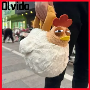 Túi nhồi bông gà OLVIDO, Túi xách búp bê dung tích lớn được cá nhân hóa, Chất liệu lông thú sáng tạo Mặt dây chuyền gà Kawaii ngộ nghĩnh dành cho nữ