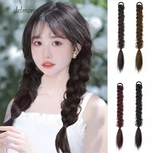 DELMER Bện Đuôi Ngựa, Tóc Giả Tự Nhiên Đuôi Ngựa Phần Mở Rộng Tóc, Dây Buộc Tóc Co Giãn Dễ Thương Tổng Hợp Lông Tơ Tóc Giả Xoắn Bím Bé Gái