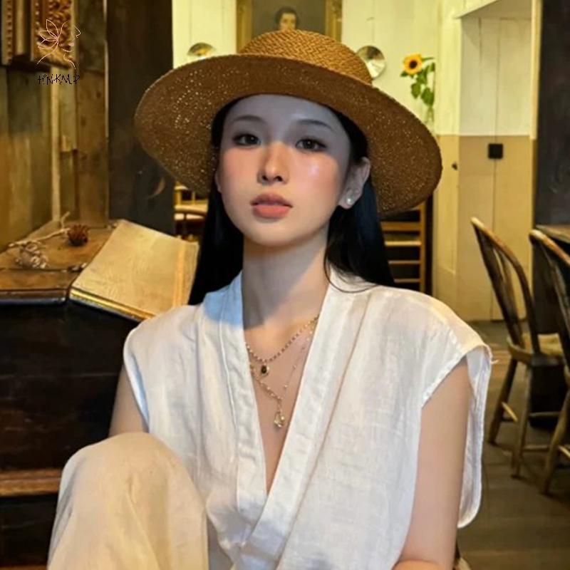 HNKMP Panama Mũ Rơm Vành Rộng Mũ Đi Biển Mùa Hè Chống Nắng Thiết Kế Nhẹ Cho Du Lịch Ngoài Trời.