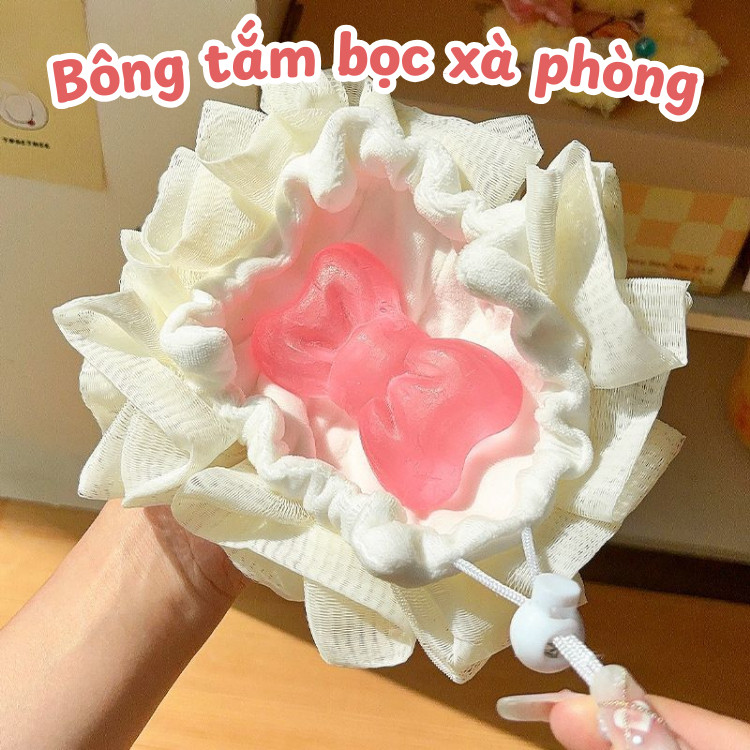 Bông Tắm Ren Hoa Mềm Mượt, Tạo Bọt Với Đế Lưới 2 Lớp, Đựng Được Sữa Tắm & Tẩy Da Chết