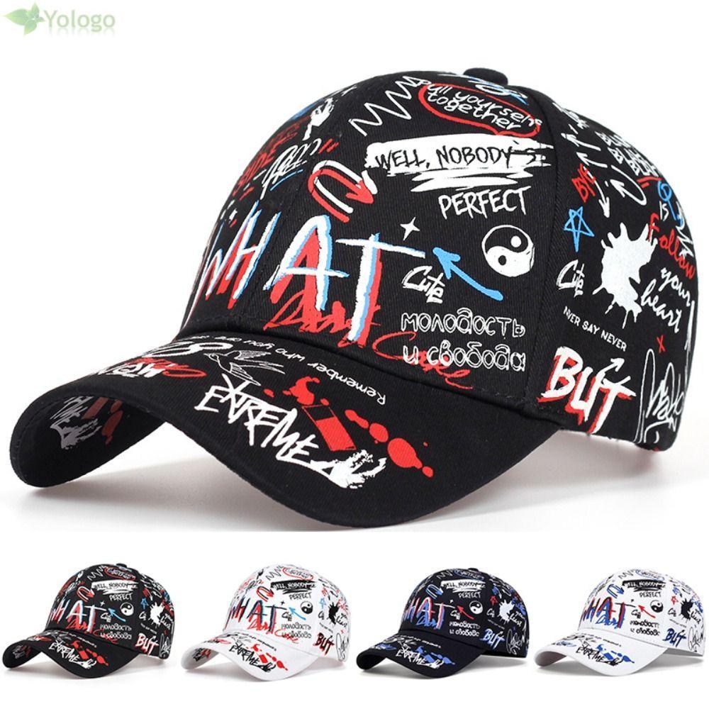 Mũ bóng chày YOLOGO, Mũ chống nắng Graffiti chữ Hip Hop, Mũ Snapback in hình thoáng khí có thể điều chỉnh thông thường dành cho nam nữ