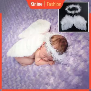 KIN 2 Bộ Thiên Thần Lông Vũ Cánh Tóc Mũ Đội Đầu Trang Phục Sơ Sinh Đạo Cụ Chụp Ảnh