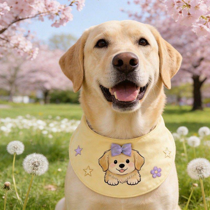 Mùa Xuân Mùa Hè Phong Cách Mới Hoạt Hình Yếm Samoyed Vàng Retriever Chó Mùa Xuân 2026 Thú Cưng Chó Tròn Túi Nước Bọt Khăn Trang Trí