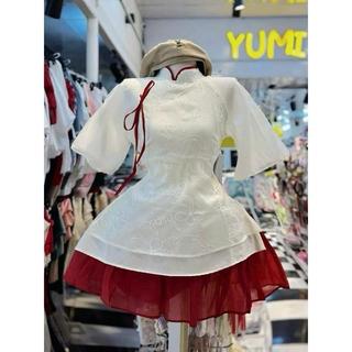Set Áo Dài Cách Tân Cổ Tròn Thêu Hoa Đính Nơ Phối Chân Váy Xoè Chất Tơ Nến Trang Phục Diện Ngày Tết Ld_Store Fashion