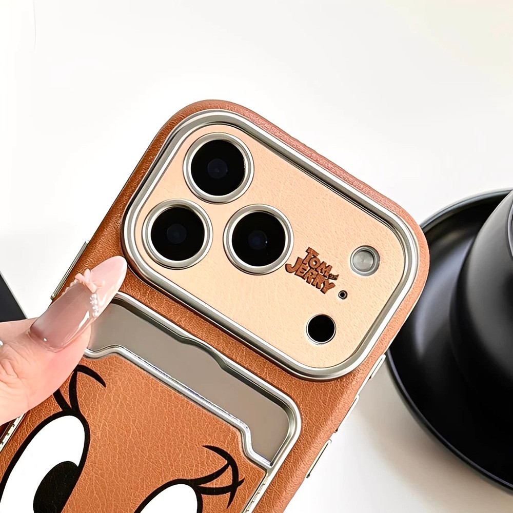 Túi đựng thẻ hình chuột mèo hoạt hình Mạ da Vỏ điện thoại cho iPhone 17 Pro Max 16 15 14 13 Vỏ bảo vệ chống sốc