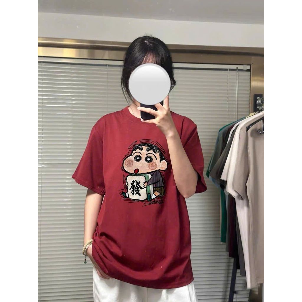Áo phông unisex tay lỡ chất cotton su thoáng mát-hình chú bé shinn dễ thương