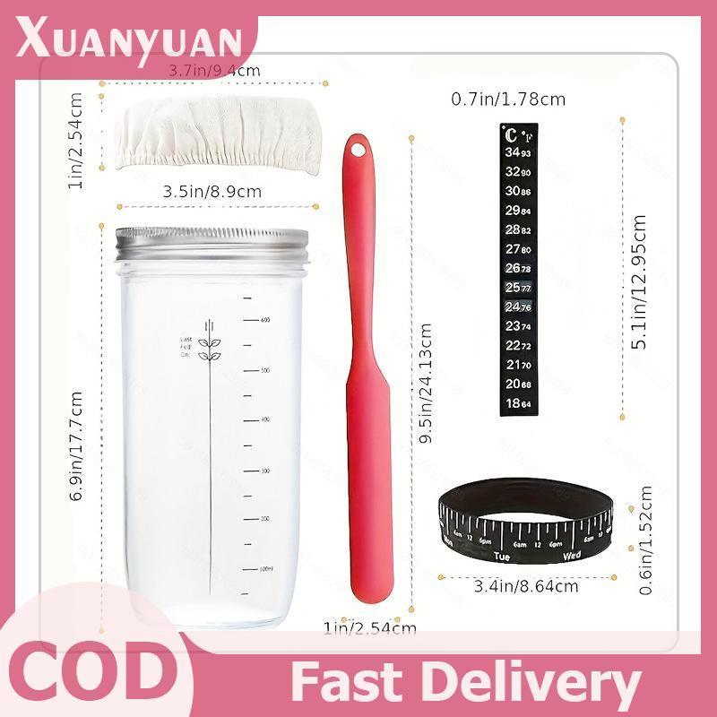 XUAN Glass Sourdough Starter Jar Kit 730ml Hộp đựng lên men Bình đựng bột miệng rộng cho nhà bếp Nướng thực phẩm Bảo quản VN