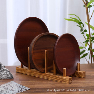 Hàng sẵn có Giá đỡ bánh trà bằng gỗ nguyên khối có ngăn Giá đặt bánh trà Giá trưng bày đĩa gia dụng Giá đỡ bánh trà Pu 'er bằng gỗ V5IL
