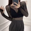 SNUGHOUSE Lưới Áo Sơ Mi, Thiết Kế Gợi Cảm Sheer Chất Liệu Fishnet Top, Màu Đen Skinny Rỗng Ra Vải Mềm Nhìn Xuyên Qua Tee Nữ Mặc
